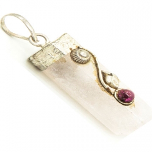 Silver cap Rose Quartz Pencil Pendant